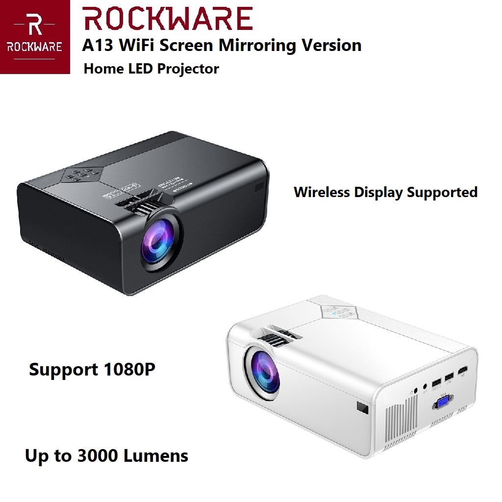 ROCKWARE A13S WIFI VERSION - HD Projector 3000 Lumens - Support 1080P