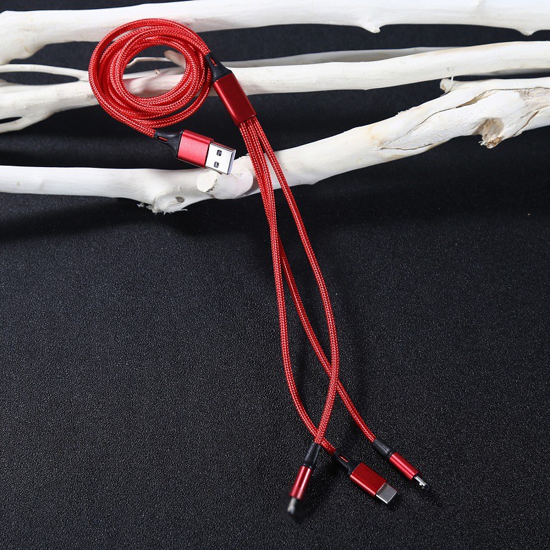 GROTIC Kabel Charger 3 in 1 Micro USB Type C Lighning 3A Fast Charging 1.2M Nylon Braided Cable BY SMOLL