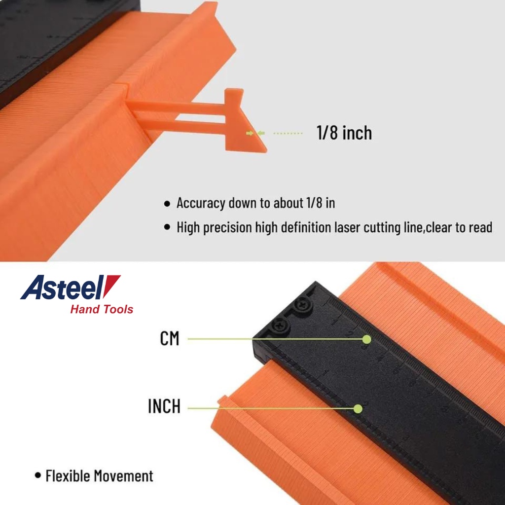 ASTEEL 10 Inch Pengukur Kotur Duplikat Sudut Melengkung Contour Copy Gauge Wood Marking Duplicator Tools