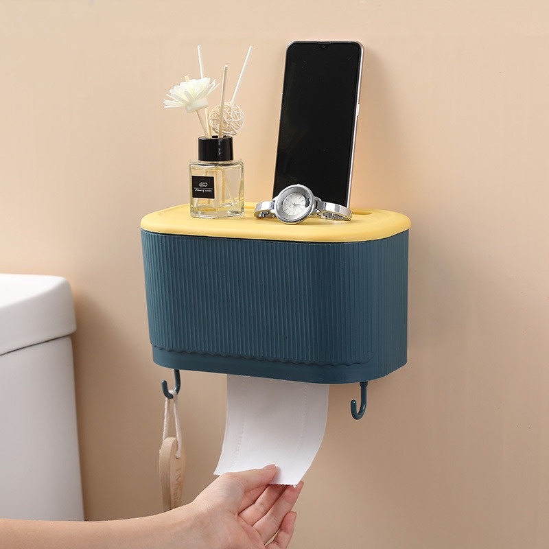 FYGALERY HL0301 Kotak Tisu Toilet Waterproof Tempat Tissu Tempel Dinding Kamar Mandi Ruang Tamu Tempat Penyimpanan Tissue Box Organizer Handphone Holder Multifungsi