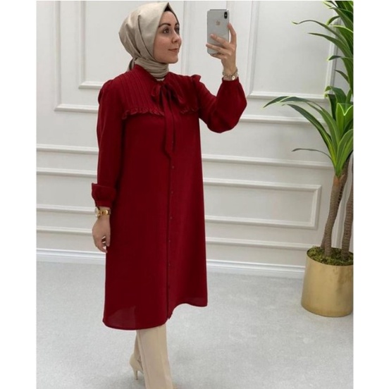 ALESYA TUNIK ATASAN WANITA MODERN TERBARU / BAJU ATASAN MUSLIMAH BUSUI FULL KANCING / KOMBINASI TALI