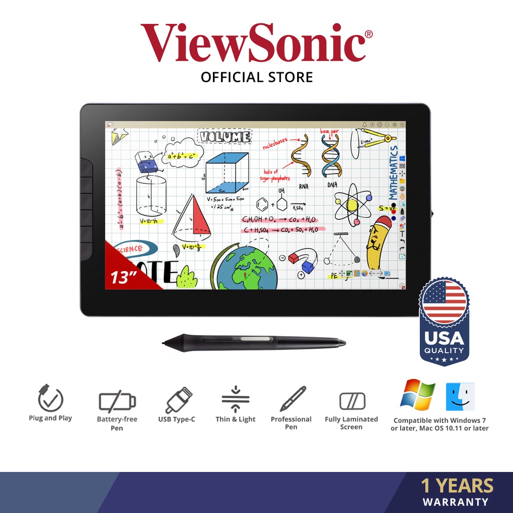 ViewSonic ViewBoard Pen Display | 13'' Display Portable Teaching Devices | free monitor 22 inch