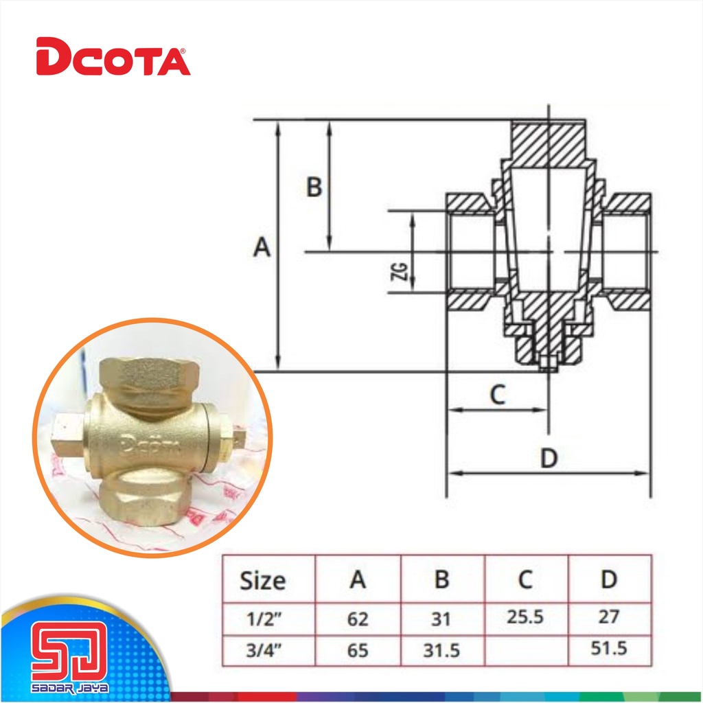 DCOTA Plug Kran  1/2&quot; 3/4&quot; Brass Valve Kuningan