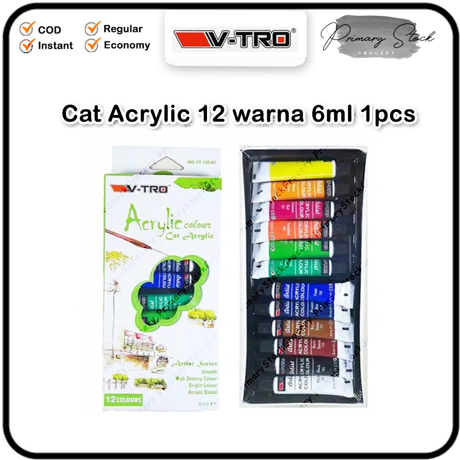 

Cat Akrilik V-tro Acrylic Set Colour 12 Warna Cerah 6ml Vtro Anak Professional 6 ml