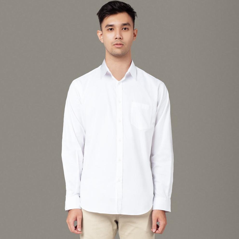 Benhill Kemeja Pria Basic  Polos  Lengan Panjang  Katun Poplin Putih 09-16133 RECOMENDED