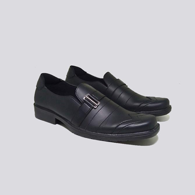 ADOLFO SLIP X ZAGIB | Sepatu Pria Full Black Asli Kulit / Pantofel Ngantor Big Size Formal Ukuran Jumbo Besar