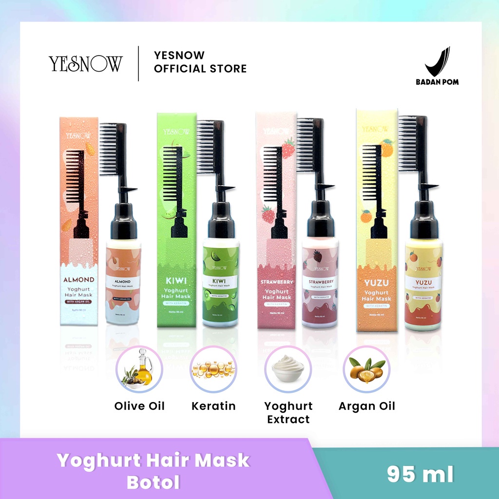 YESNOW Yoghurt Hair Mask With Keratin Sachet | Botol Sisir | Hair Mask | Masker Rambut | Perawatan Rambut | BPOM