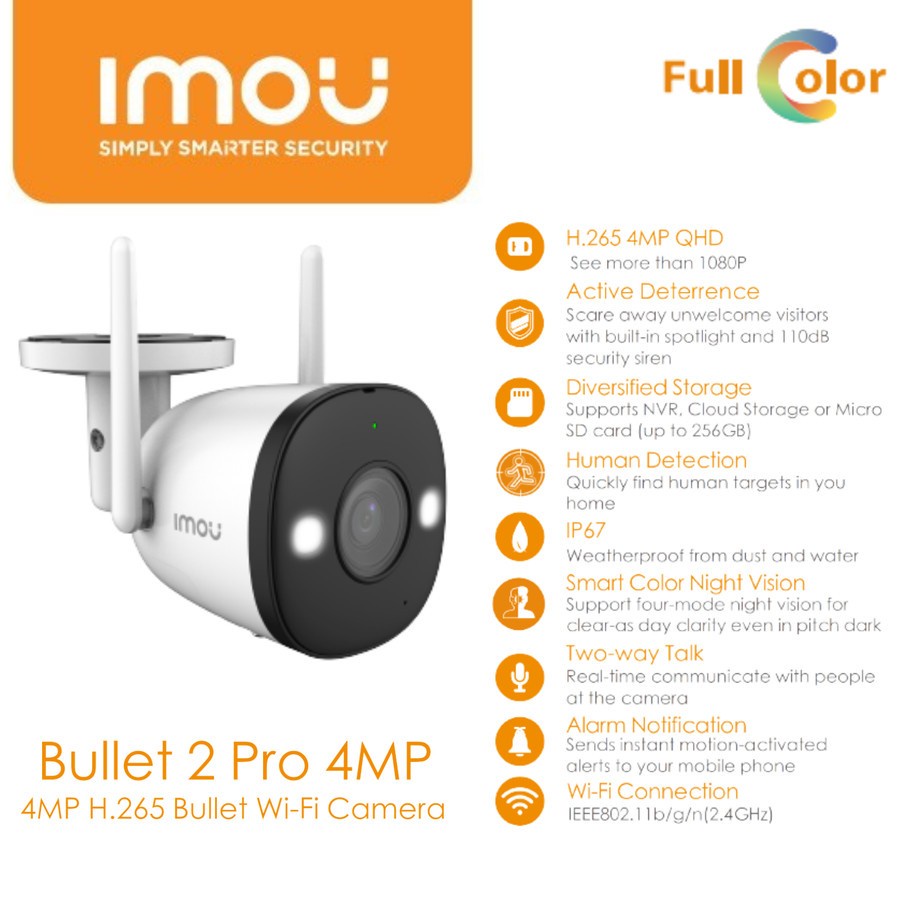 Imou Bullet 2 Pro IP Camera CCTV 4MP Smart Color Night 2 Way Audio