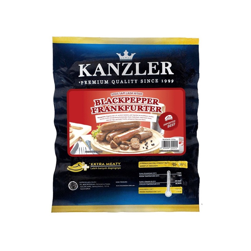 

Kanzler sosis Frankfurter Blackpepper lada hitam 300 Gram isi 5