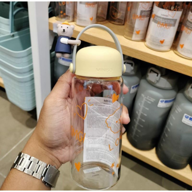 Miniso Little Bear Glass Bottle - 400ml