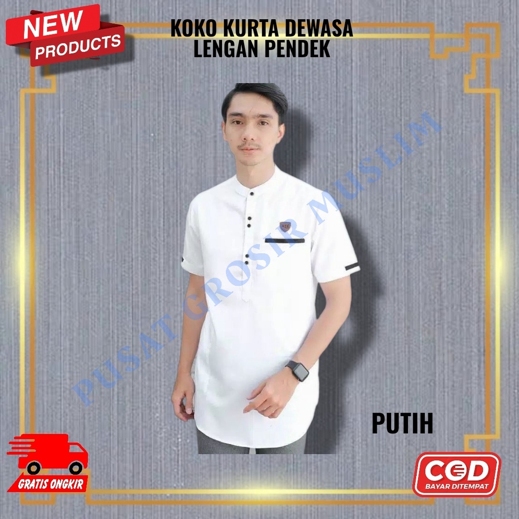 Baju Koko Kurta Pria Dewasa Koko Kurta Kain Katun Lengan Pendek Warna Putih
