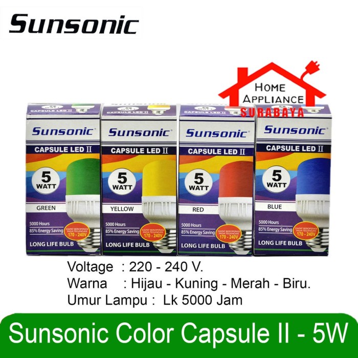 Terlaris Lampu Bohlam Kapsul Capsule Led Sunsonic Ii Warna Warni 5W 5 Watt