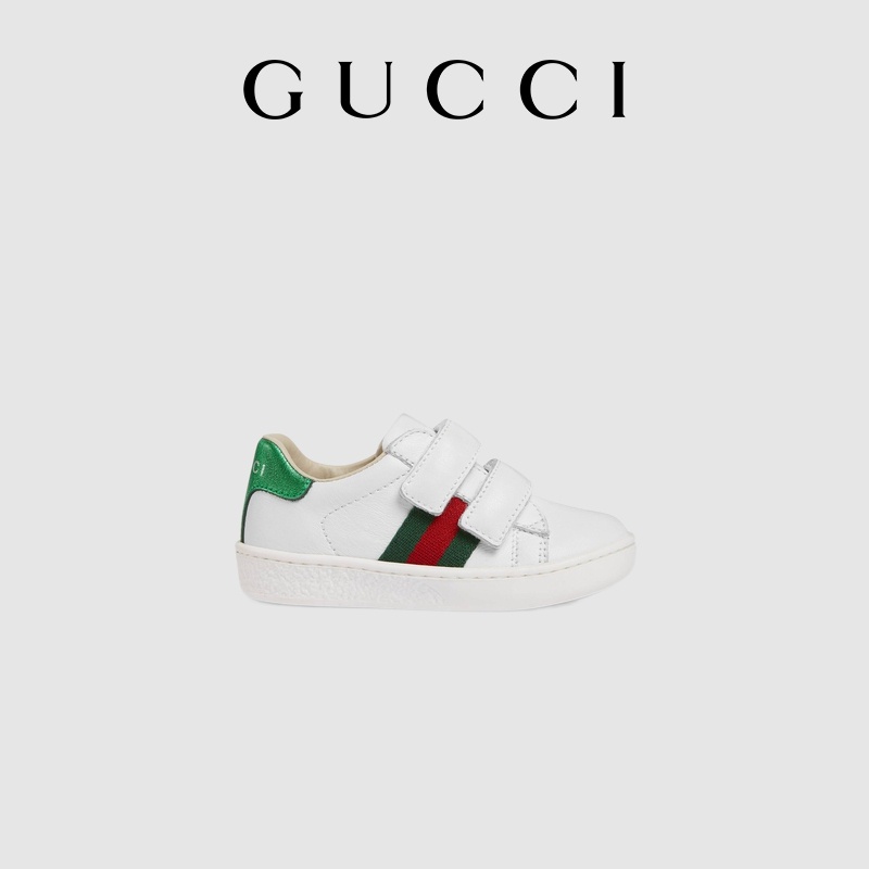 Gucci ACE series children's leather webbing sneakers small white shoes