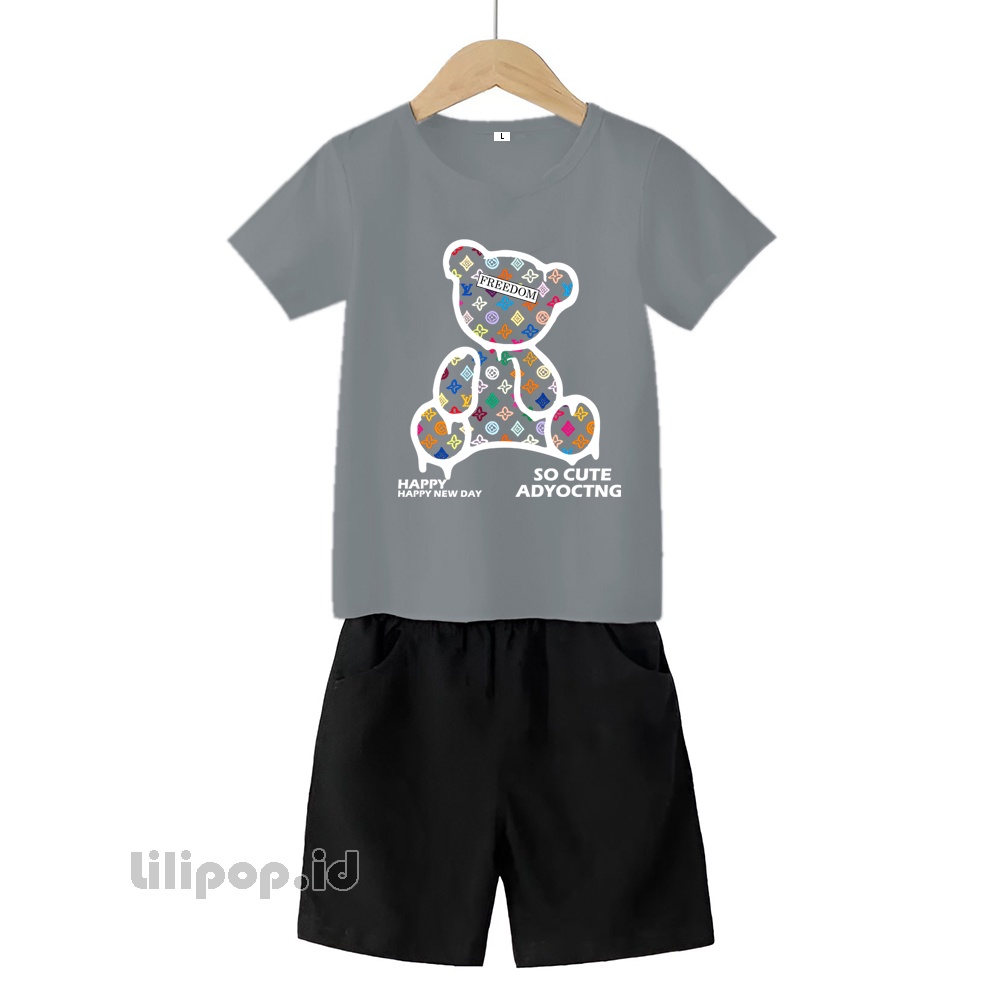 Baju Anak Stelan Kaos 3/4 bear love.lv Cowok Cewek  Usia 2 - 7 Tahun Celana Pendek Harian