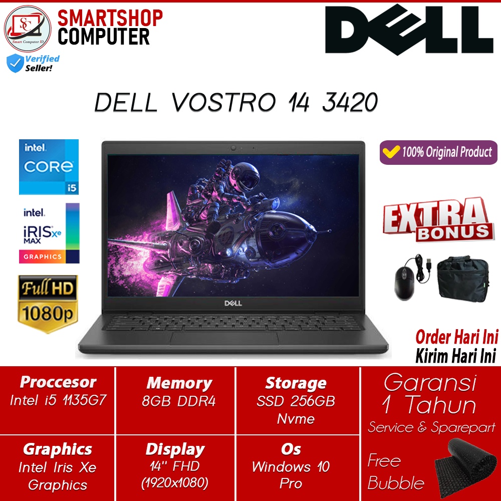 Laptop Baru Dell Vostro 14 3420 I5 1135G7 8GB 256GB Iris Xe Windows 11 Profesional Original