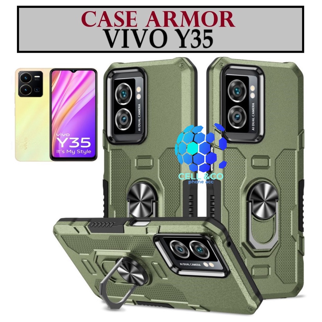 Case Armor VIVO Y35 Iring Cincin Magnetic Kesing Hp Protect kamera Premium Hard Case Standing Robot Pelindung Kamera VIVO Y35