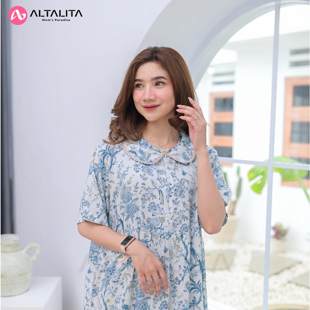 Altalita - Daster Kerah Renda Wanita Kekinian Busui Lengan Pendek Panjang Semata Kaki Remaja Jumbo LD 120 Bahan Rayon Premium