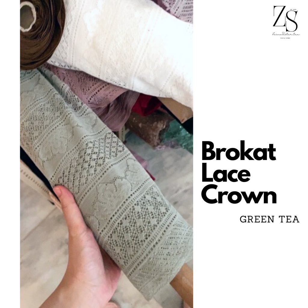 Bahan Kain Brokat Brukat Lace Salur Crown Meteran Warna Hijau Greentea