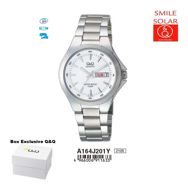 Jam Tangan Pria Casual Business Rantai Stainless Steel Tanggal Hari Analog Original Q&amp;Q QnQ QQ A164 A164J Series