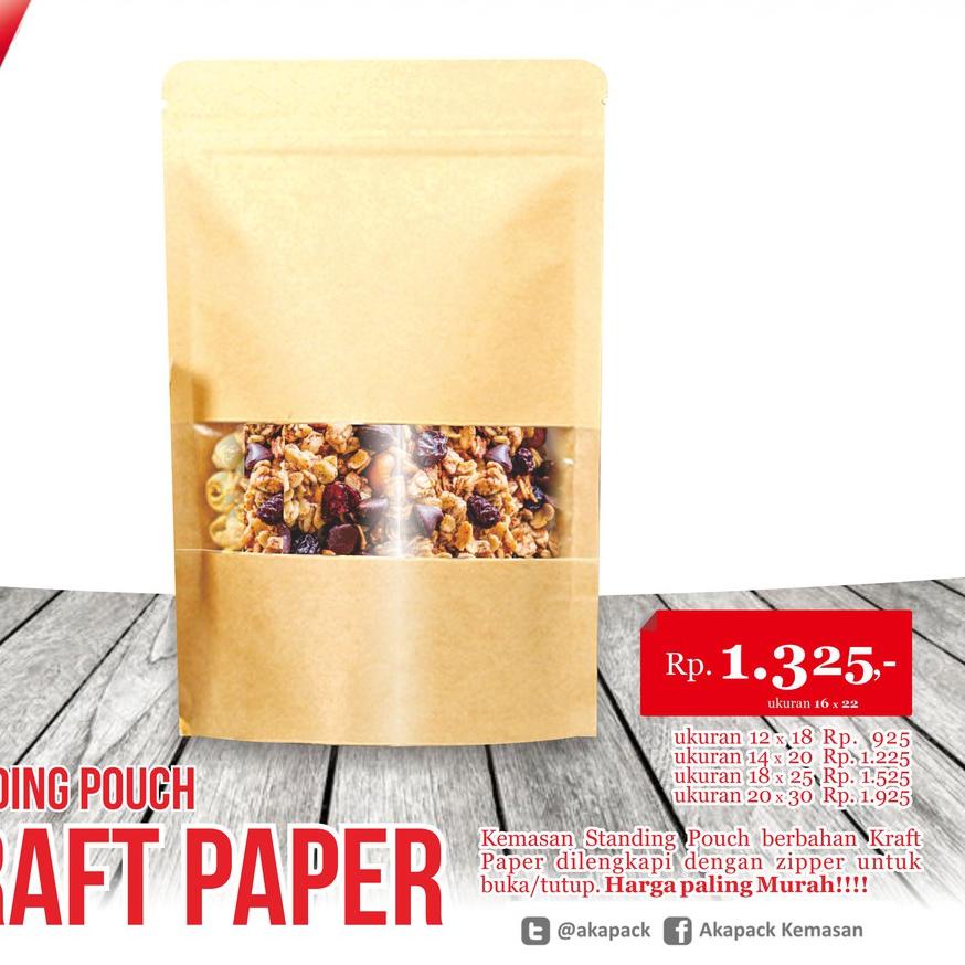 

☏ Spkw 16x22 kemasan Standing Pouch Kraft Paper Zipper isi ⅎ