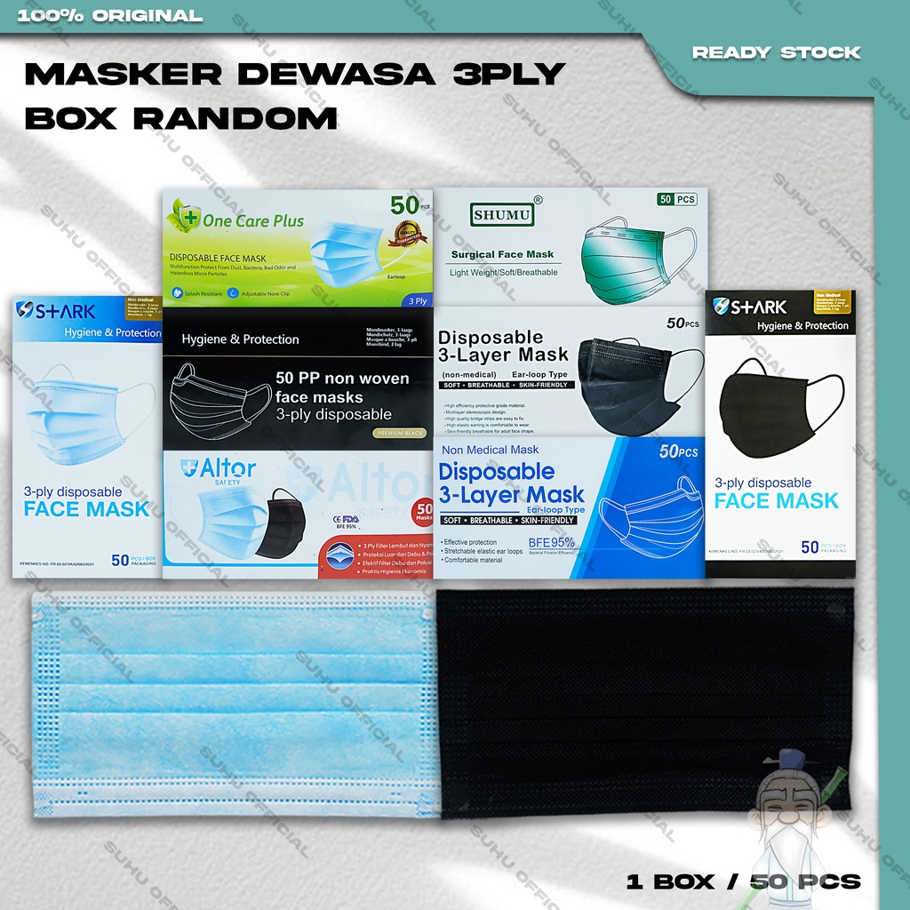 Masker Hijab Medis 3Ply Isi 50Pcs Warna Putih Hitam Biru Abu 3 Ply Headloop Surgical Mask Kemenkes