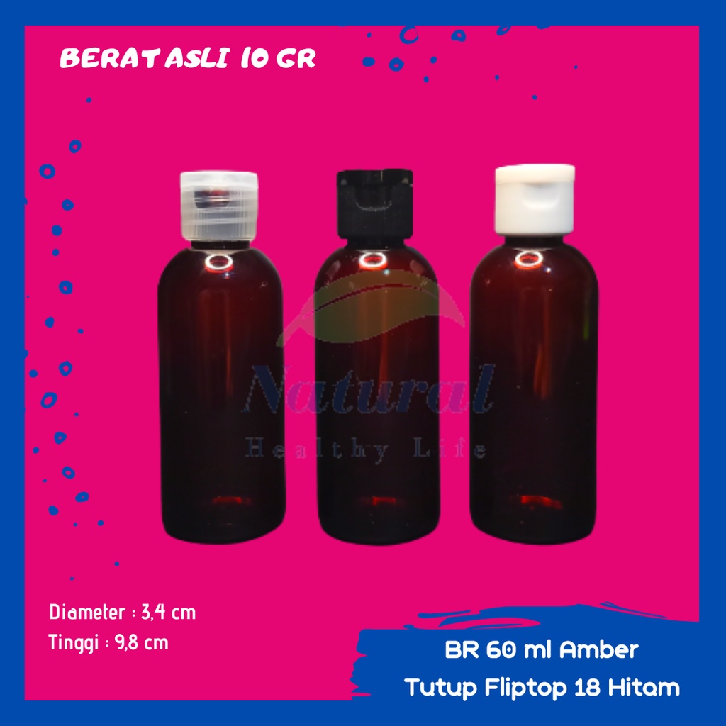 BOTOL 60ML  AMBER COKLAT NECK 18 BAHAN PET FlIPTOP