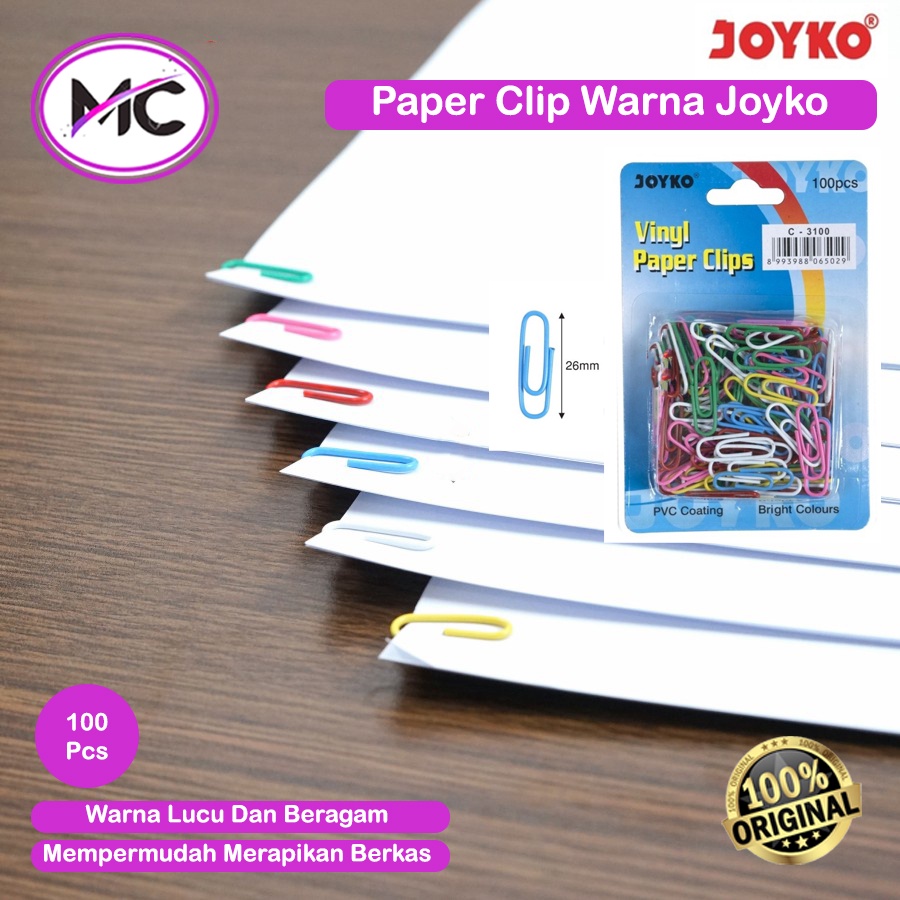 Penjepit Kertas Warna Warni Paper Clip Joyko Tebal Kuat Berkualitas Vinyl Paper Clip Klip Kertas