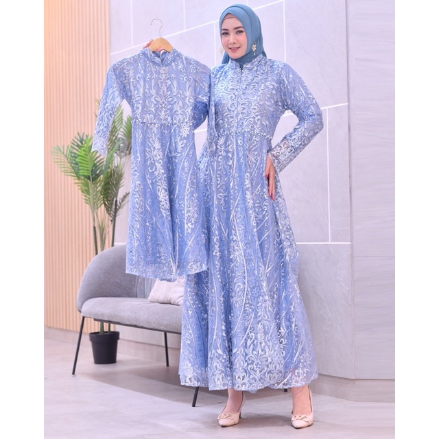 Permata Olshop / Couple Kebaya Gamis Brukat Tulle Ibu dan Anak / Kebaya Gamis Brukat Busui Modern / Gamis Couple Kondangan Ibu dan Anak / Gamis Modern