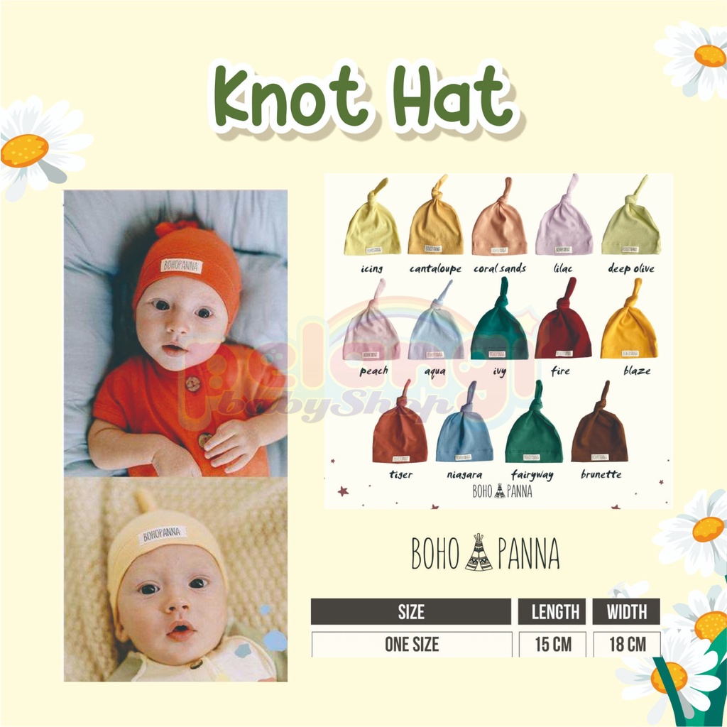 BOHOPANNA | BOHO | BOHO PANNA KNOT HAT | TOPI BAYI | TOPI BAYI POLOS | TOPI BAYI BOHOPANNA