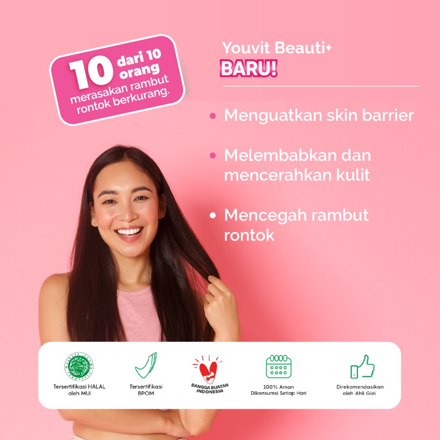 YOUVIT Beauti+ 7 Day / 30 Day / Ginseng, Biotin &amp; Vitamin E untuk Rambut Rontok