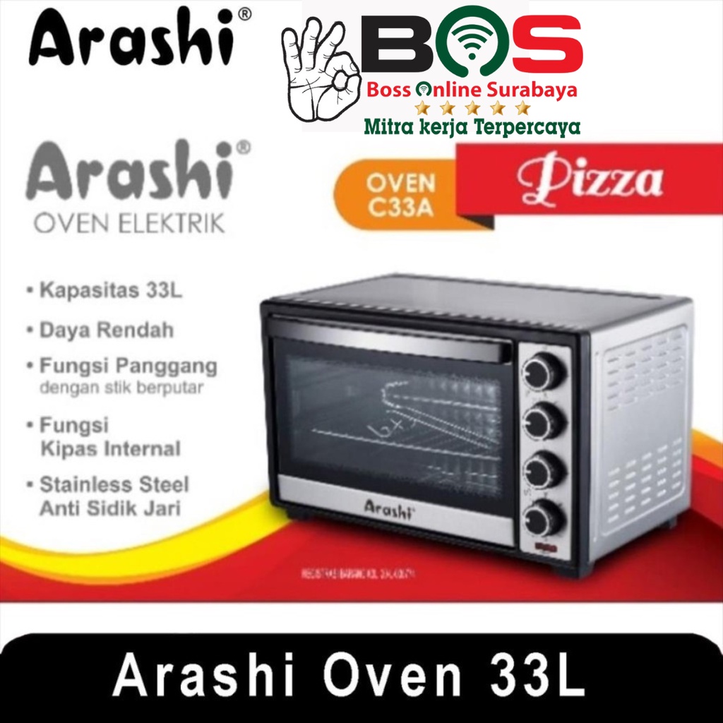 Electric Oven Arashi Kapasitas 33 L 33 Liter Low Watt Arashi C-33A Body Stainless pizza