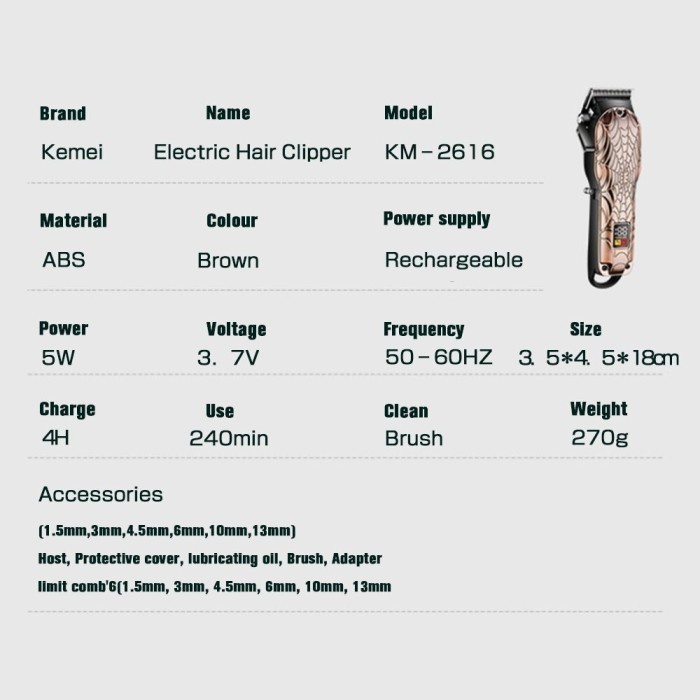 COD Alat Cukur Rambut Kemei Hair Clipper Elektrik KM-2616 Mesin Cukuran Professional electrik led Kemei