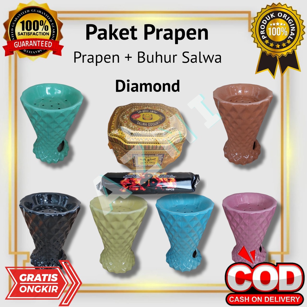 Paket Murah Prapen Keramik + Buhur Salwa Odour + Arang Briket | Bisa Pilih Motif Dan Warna