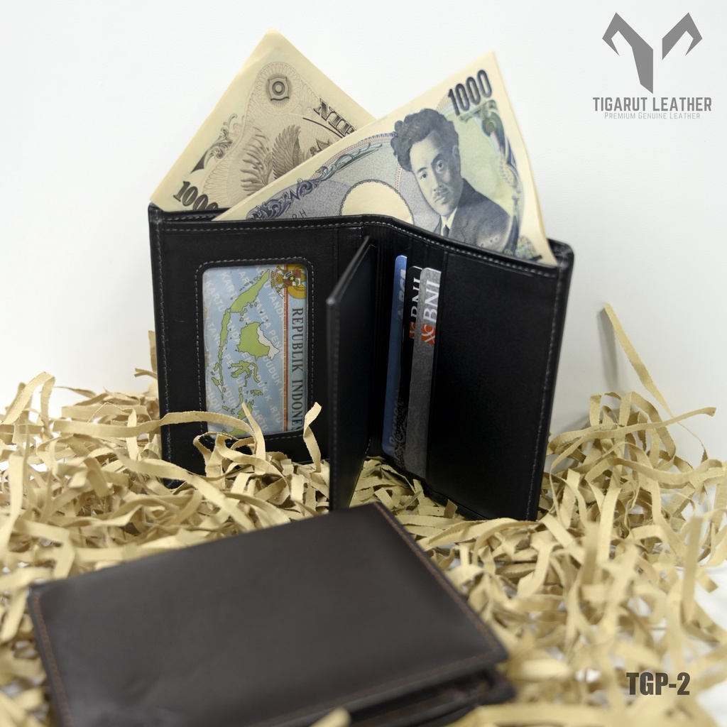 Tigarut TGP2 Bifold Dompet Panjang Pria Mini Kulit Sapi Asli Dompet Lipat 3/4 WALLET UKIR NAMA