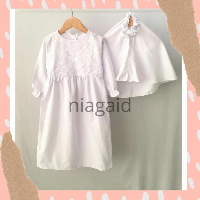 Gamis Pakaian Baju Dress Muslim Anak Perempuan Putih Brukat 1-6 tahun