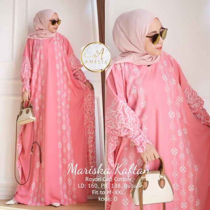 Dress Gamis Wanita Kaftan Muslim Wanita Super Jumbo - Pink (L8O2) Kaftan Dress Fashion Muslim Ceruti