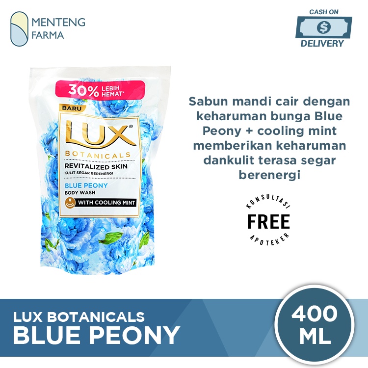 Lux Botanicals Sabun Mandi Cair Blue Peony Refill 400 ML - Sabun Kecantikan dengan Cooling Mint Oil