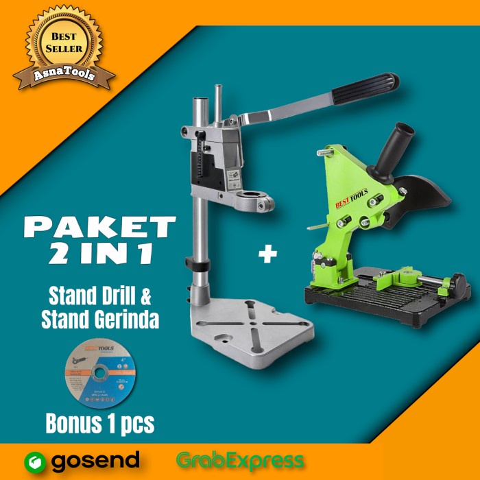 Terlaris Paket Stand Dudukan Bor Stand Gerinda Tangan / Hijau Dan Biru