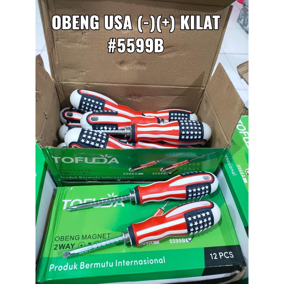 Obeng Bolak Balik Amerika 6&quot; / Obeng 2 Way USA Gagang Karet - Kilat