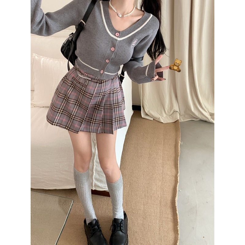 Red Gaya Korea Desain Rasa Niche Tanda Pangkat Bordir Sweater Wol Wanita 2022 Musim Gugur dan Musim Dingin Cardigan Sweater Lengan Panjang Jaket Trendi