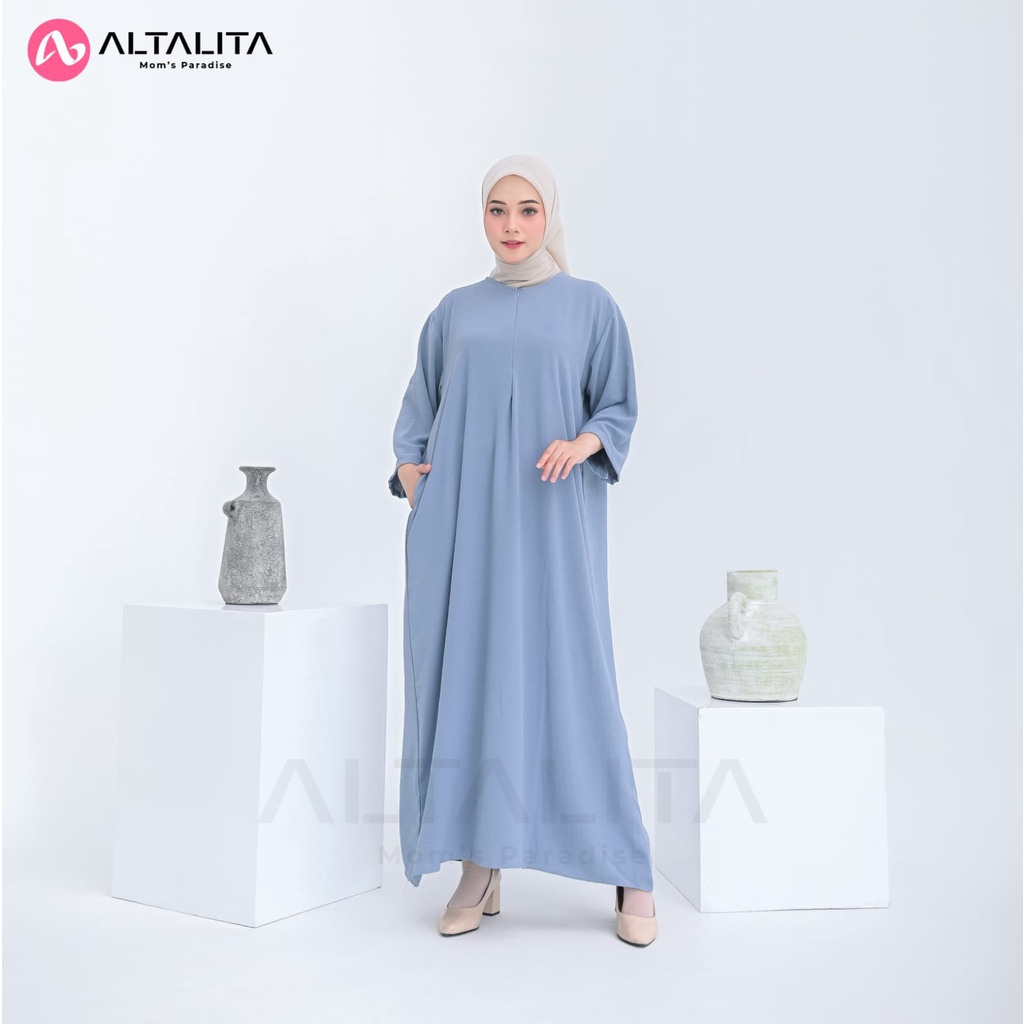 Altalita - Daster Gamis Kekinian Cringkle Airflow Polos Lengan Tangan 3/4 Busui Panjang Semata Kaki Jumbo LD 120