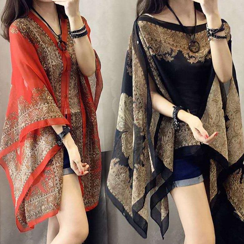 LARIS Outer Scarf Batik Chiffon Pantai Bahan Sifon Baju Luaran Bali Premium Syal Sutra Shawl Wanita 