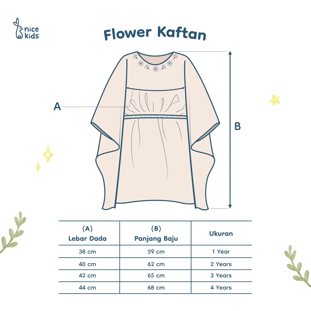 [RAMADHAN CLEARANCE SALE] Nice Kids - Flower Kaftan Dress Bunga Terusan Anak Perempuan (Pakaian Muslim Anak 1-4 Tahun)
