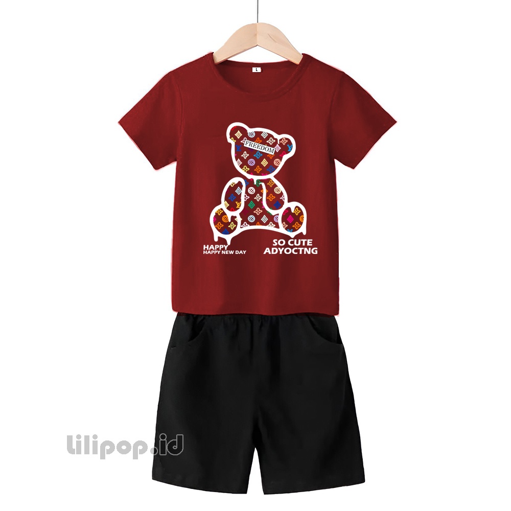 Baju Anak Stelan Kaos 3/4 bear love.lv Cowok Cewek  Usia 2 - 7 Tahun Celana Pendek Harian