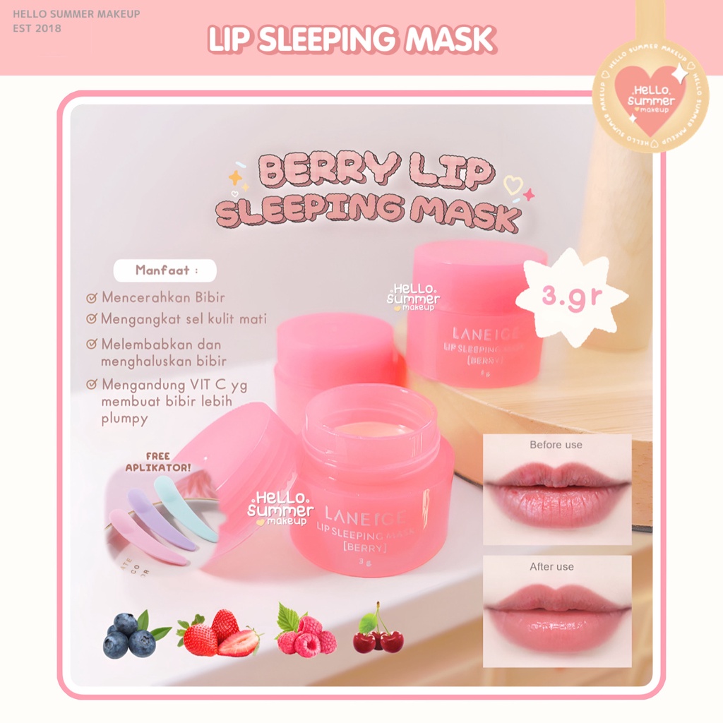 [FREE SPATULA] Laneige Lip Sleeping Mask 3gr Masker Bibir Malam Mencerahkan Bibir