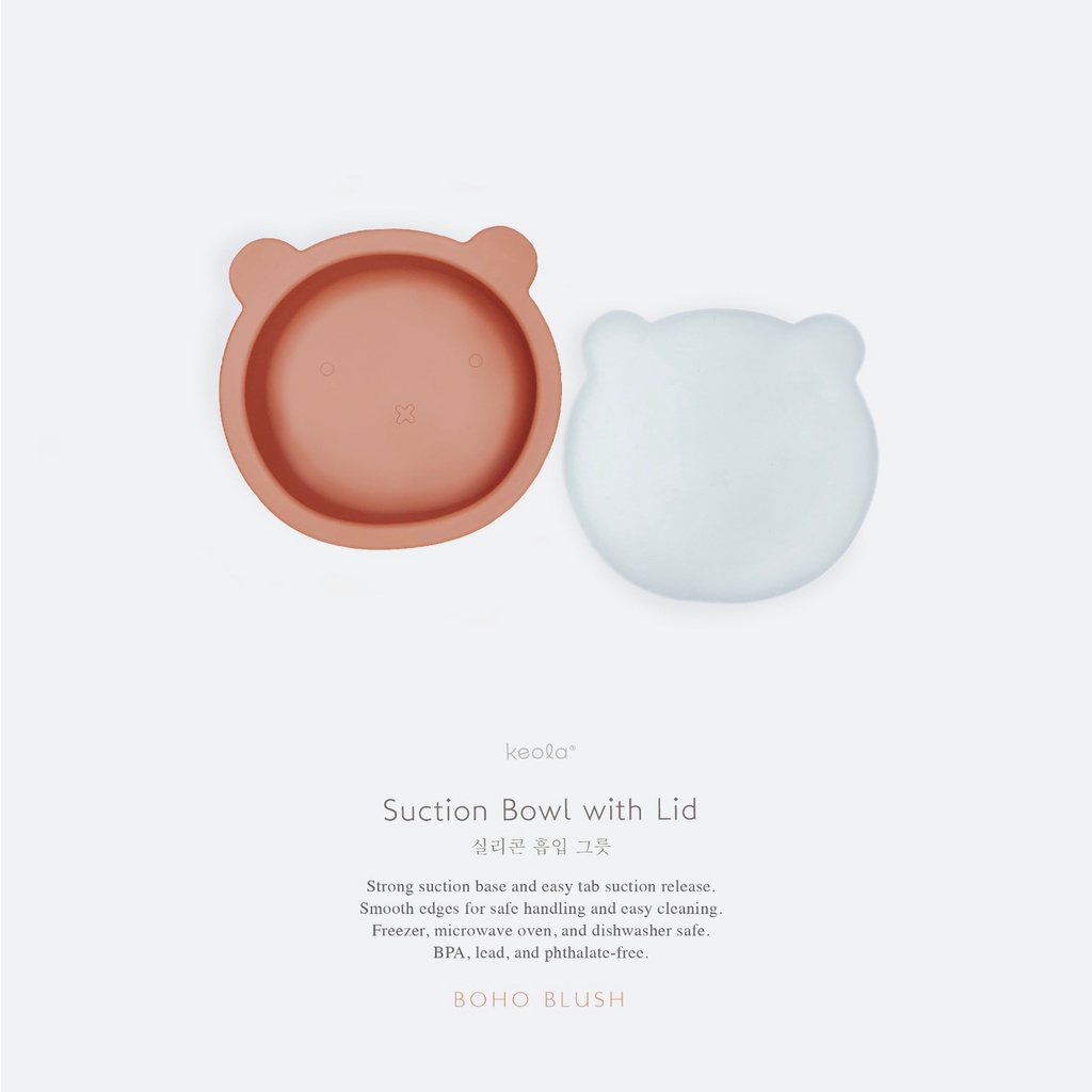 MD - Keola Premium Silicone Suction BEAR Baby Bowl with Lid | Mangkok MPASI Bayi dan Anak dengan Tutup