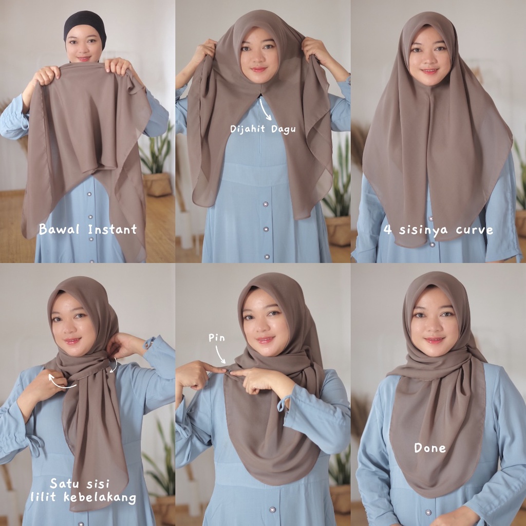 (BAWAL INSTAN) - HIjab Instan Malaysia Segitiga Oval Jahit Dagu Bahan Polycotton Hijab Instan Belah 