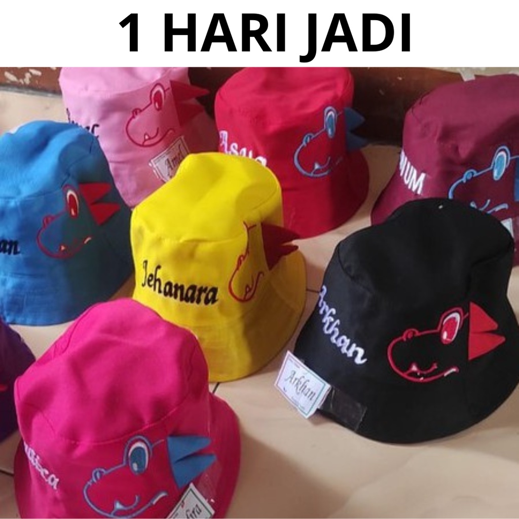 TOPI BUCKET DINO ANAK, BISA PAKAI NAMA SENDIRI