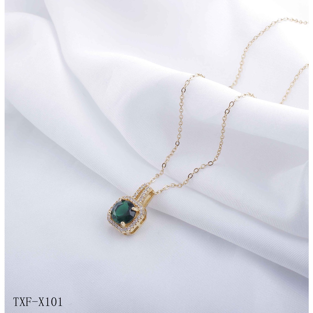 Kalung Titanium Permata Putih Dan Hijau Cantik Perhiasan Wanita 101