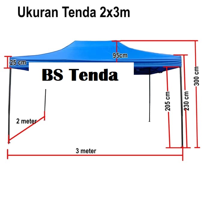 Tenda Lipat Ukuran 2x3 Besi Premium Lengkap Dinding Polos 3 Sisi